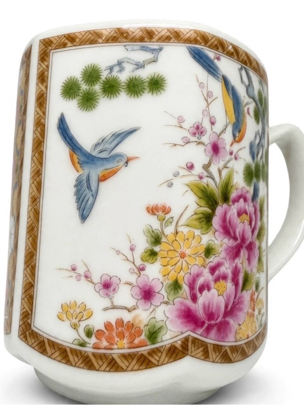 Vintage 70’s Japan porcelain octagon Birds Peonies Floral Andrea By Sadek Style